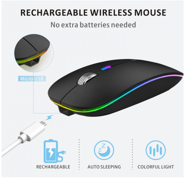 Mouse fără fir Uiosmuph G12, silențios LED 2.4G, reîncărcabil, receptor Nano USB, 1600 DPI [2]