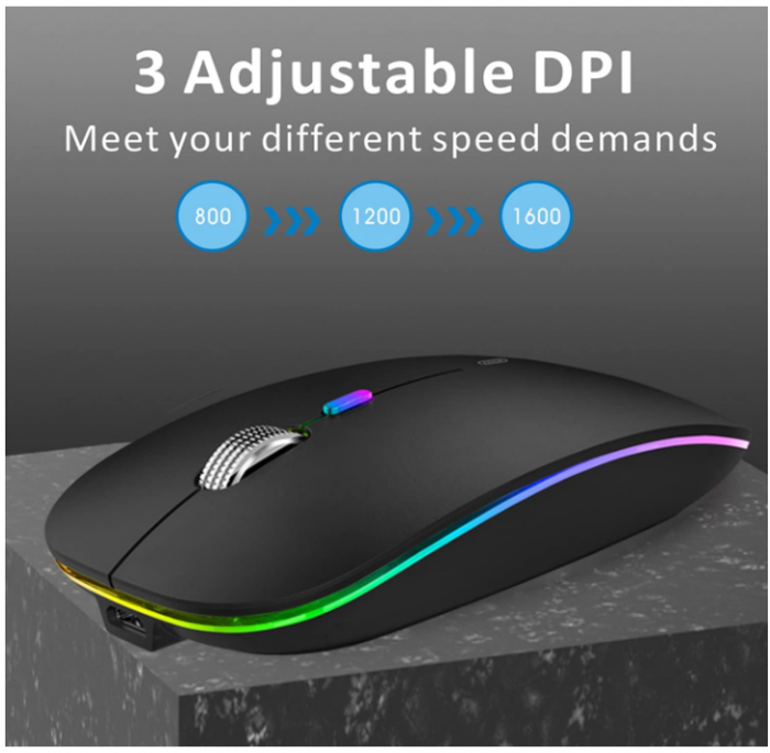 Mouse fără fir Uiosmuph G12, silențios LED 2.4G, reîncărcabil, receptor Nano USB, 1600 DPI [4]
