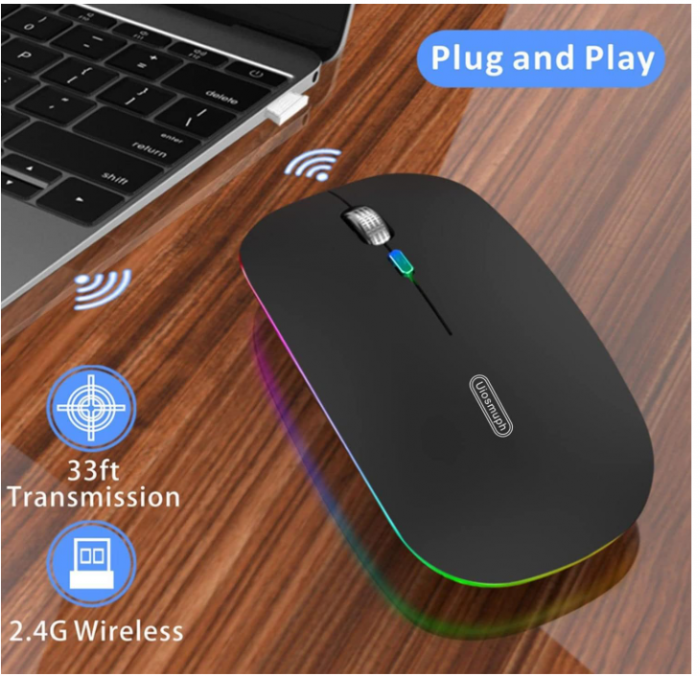 Mouse fără fir Uiosmuph G12, silențios LED 2.4G, reîncărcabil, receptor Nano USB, 1600 DPI [3]
