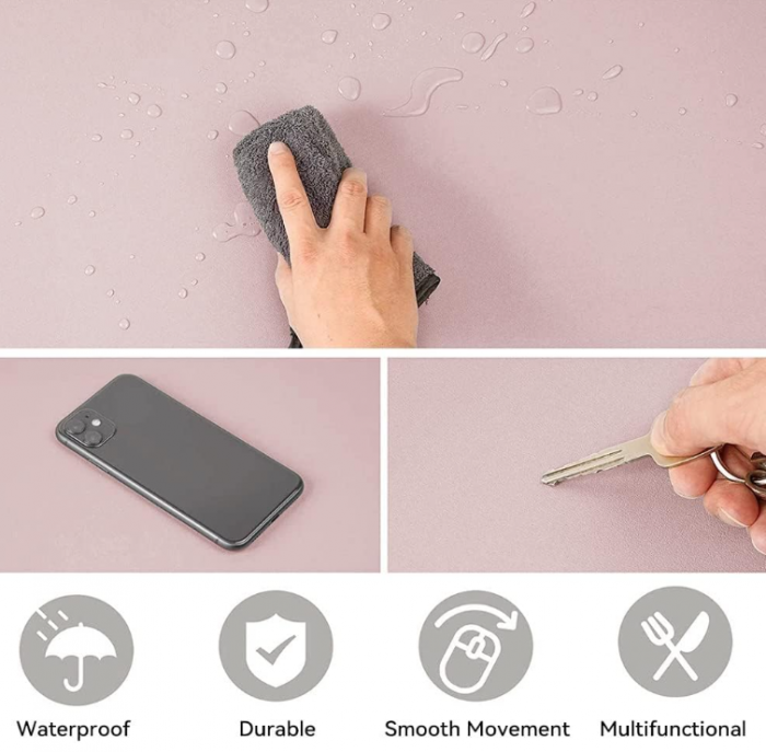 Mouse Pad Morian din piele PU, roz, 45 x 90 cm [5]