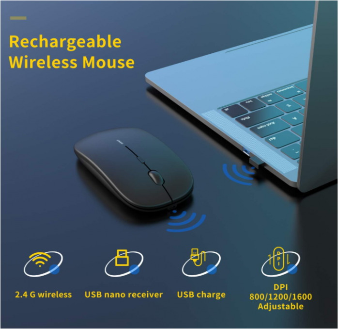 Mouse Silențios Wireless Anmck, 1600 DPI negru [2]