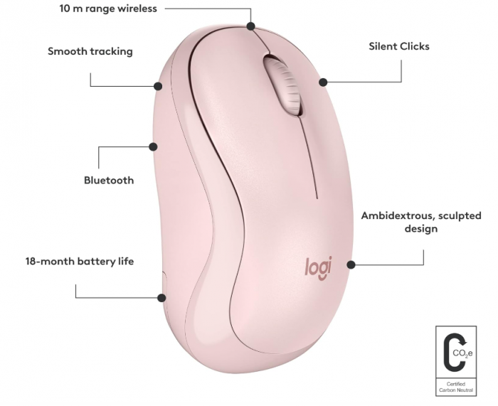 Mouse silențios wireless cu Bluetooth Logitech M240, roz [8]