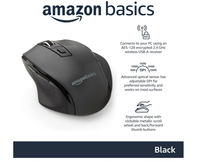 Mouse wireless Amazon Basics, 2.4 GHz , DPI reglabil, negru [3]