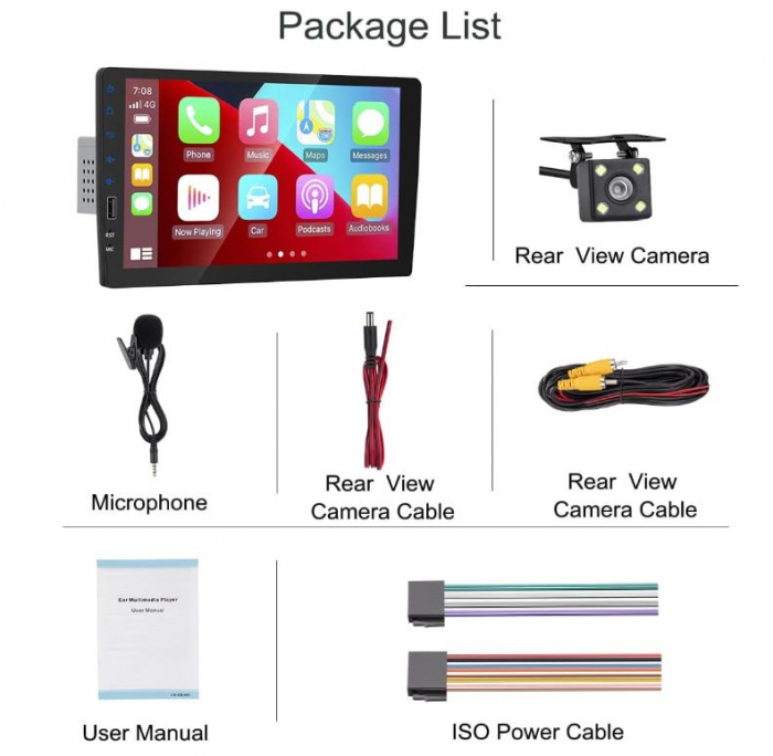 Multimedia Player auto X-REAKO, compatibil cu Apple CarPlay, 9 inch [10]