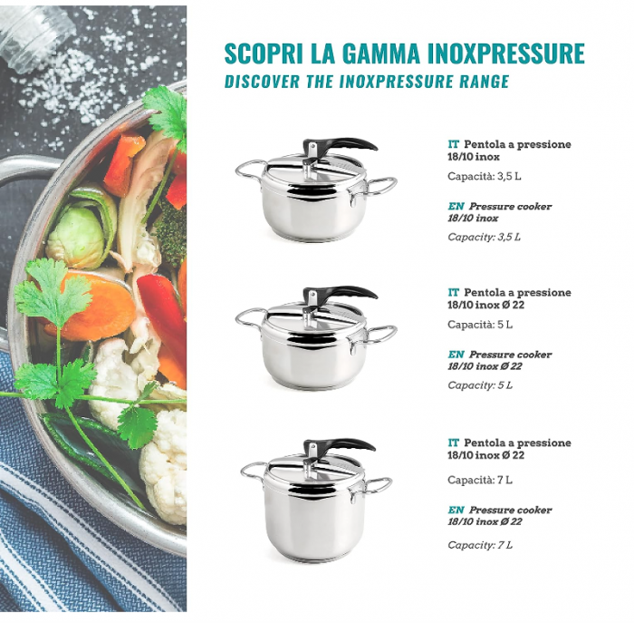 Oala sub presiune INOXPRAN, oțel inoxidabil, capacitate 3.5L [6]