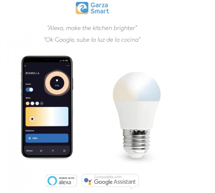 Pachet 2 Becuri LED Garza Smart Wifi Smart, 5,5 W (echivalent cu 40 W incandescență), E27, CCT, Control prin voce și aplicație, 2,4GHz [4]