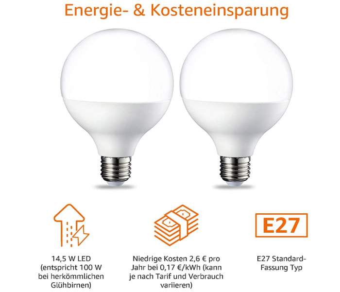 Pachet de 2 becuri LED cu șurub Edison 14,5 W (echivalent 100 W) alb cald [3]