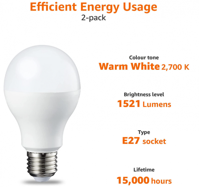 Pachet de 2 becuri LED cu șurub Edison 14 W (echivalent 100 W) alb cald [2]