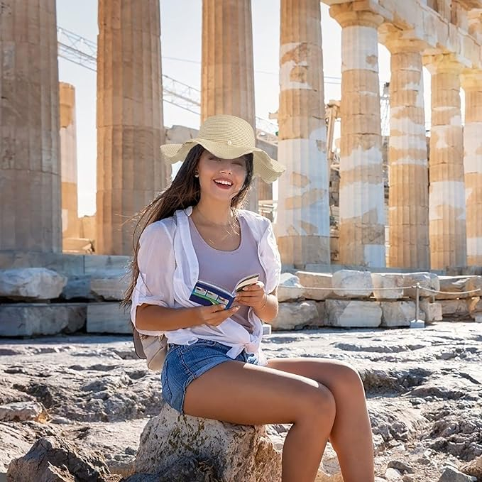 Pălărie de soare din paie pentru femei MoonSing, pliabilă, protecție UV [7]