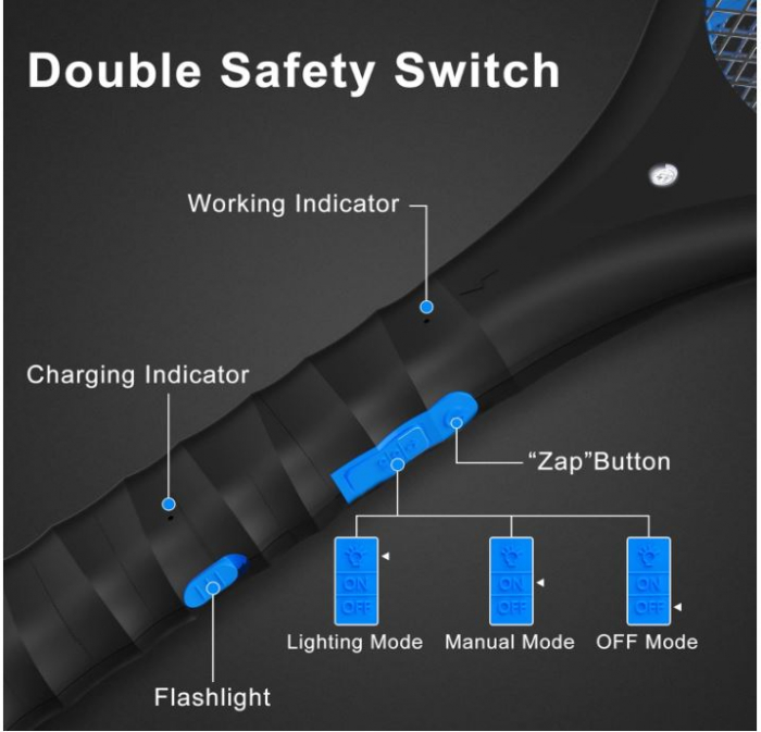 Paleta electrica pentru insecte CONOPU, 4000V, reincarcabila, cu lanterna [8]
