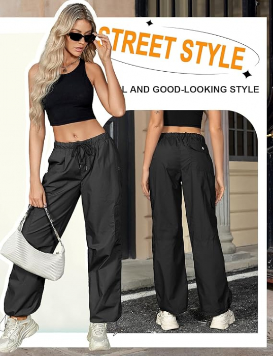 Pantaloni cargo pentru femei Yuson, oversized, negru, M [3]