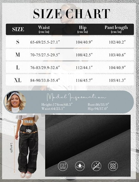 Pantaloni cargo pentru femei Yuson, oversized, negru, M [5]