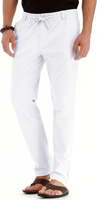 Pantaloni lungi casual pentru barbati Sailwind, din in, alb, marime 28 [3]