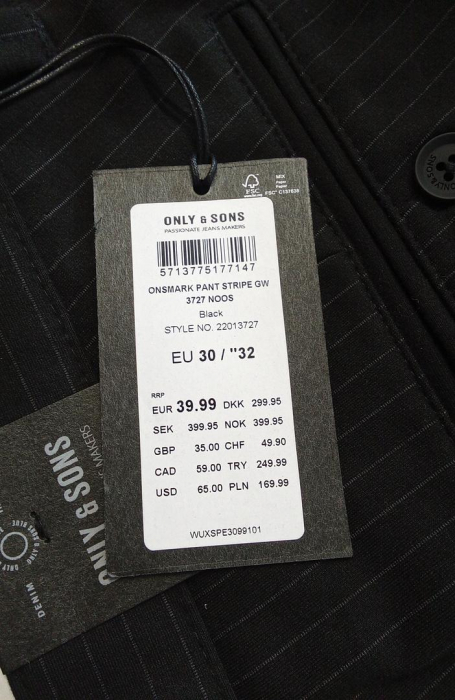 Pantaloni lungi pentru barbati Only & Sons ONSMARK Pant Stripe GW 3727 NOOS, negru, marime EU 30/32 [2]