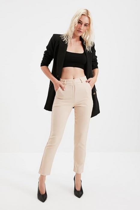 Pantaloni lungi pentru femei Trendyol Stone Cigarette, bej, 40 [2]