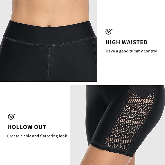 Pantaloni scurți de înot Attraco pentru femei, talie înaltă, negru, Marimea M [5]