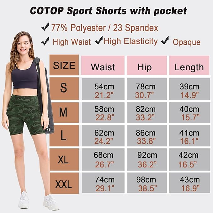 Pantaloni scurți sport pentru femei COTOP, colanți cu talie înaltă, XXL [6]
