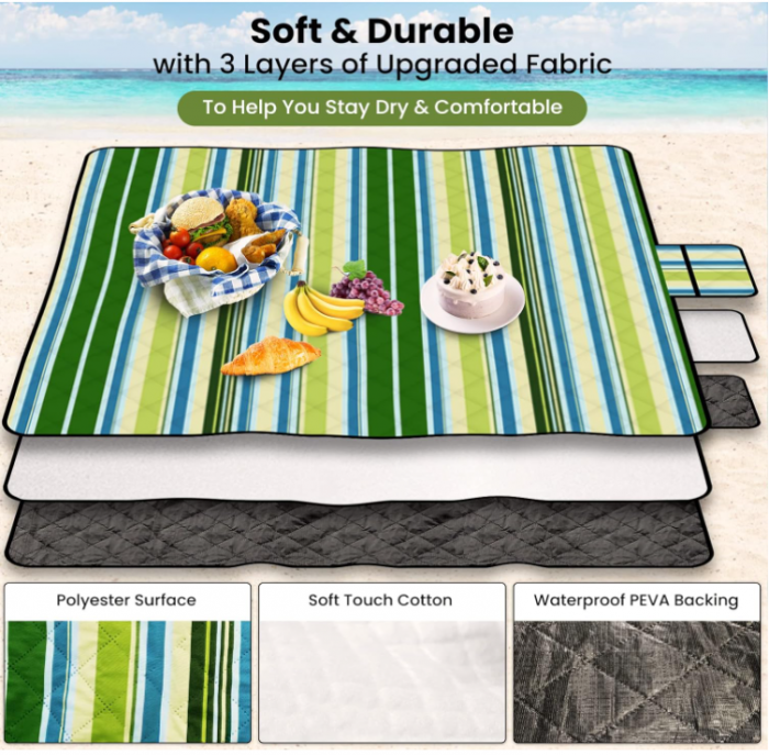 Pătură de picnic, 200 x 150 cm, pătură de plajă rezistentă la apă si nisip, pentru plaja si camping [8]