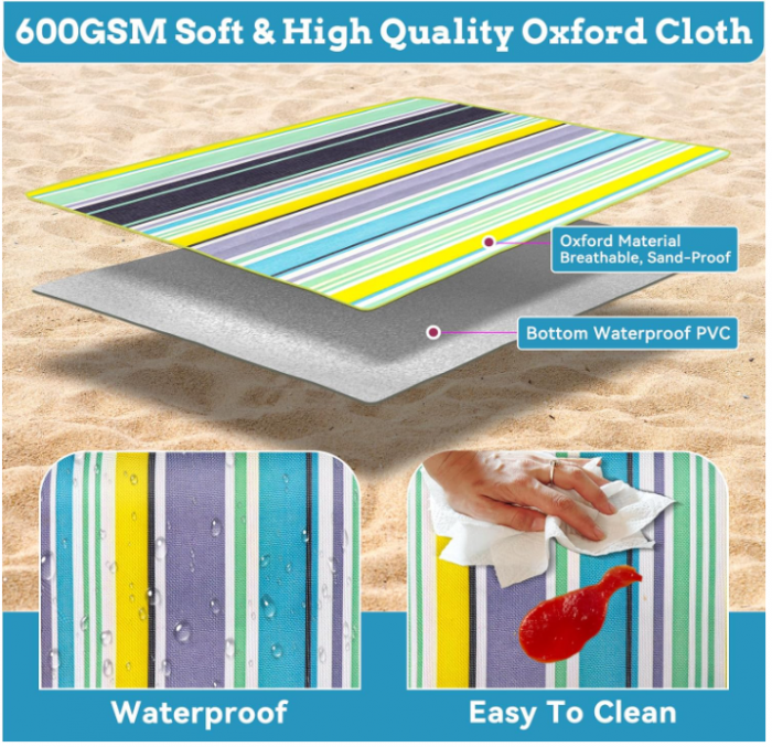 Pătură de picnic Ninonly 200 x 200 cm impermeabilă, pentru de plajă si camping [3]