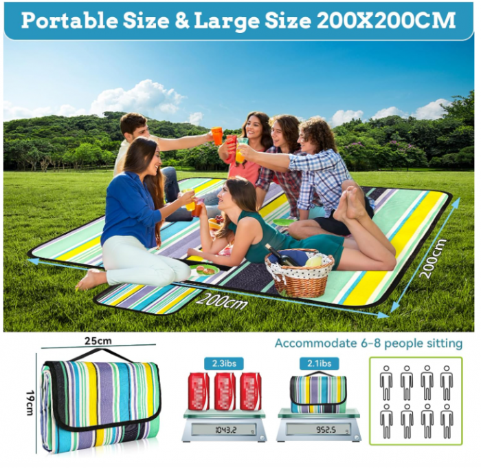 Pătură de picnic Ninonly 200 x 200 cm impermeabilă, pentru de plajă si camping [2]