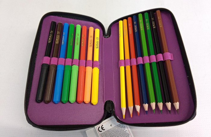 Penar echipat pentru scoala Herlitz, 2 compartimente, 23 rechizite, violet [4]