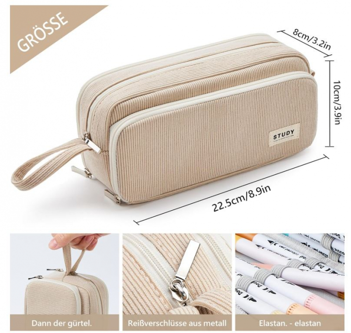 Penar pentru scoala KALIDI, 3 compartimente, velur bej [4]