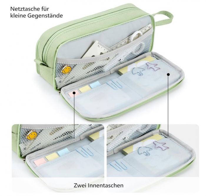 Penar pentru scoala KALIDI, 3 compartimente, verde [2]