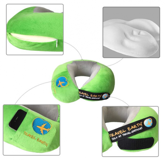 Perna de gat pentru calatorie UDREAM, ergonomica, spuma cu memorie, verde [4]