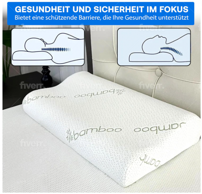 Pernă ortopedică ENGRUPPE 60 x 40 x 12 cm din spumă cu memorie, cu husă din bambus [5]