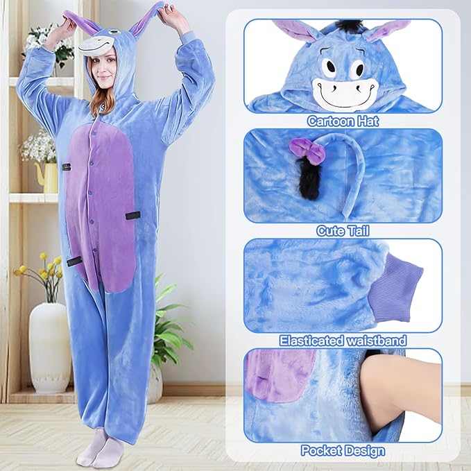 Pijama tip salopeta pentru adulti, model magar Eeyore din Winnie-the-Pooh, marime L [4]