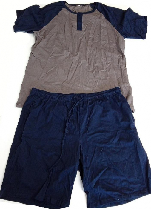 Pijamale cu maneca scurta pentru barbati, 100% bumbac, gri/albastru, 2XL [1]