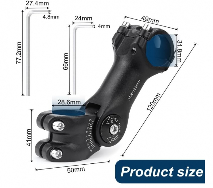 Pipa ajustabila pentru ghidon de bicicletă Getyjoe, 31.8 x 120 mm, 0-60 de grade [3]