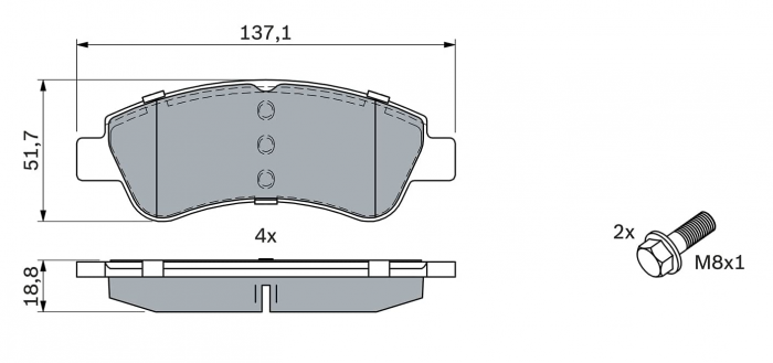 Plăcuțe de frână Bosch BP318, punte față, certificare ECE-R90, 1 set de 4 plăcuțe [8]