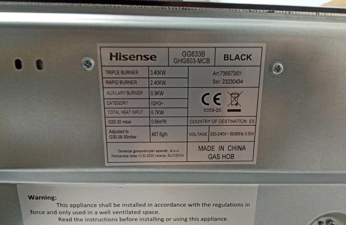 Plita incorporabila Hisense GG633B, Gaz, 3 arzatoare, negru [7]