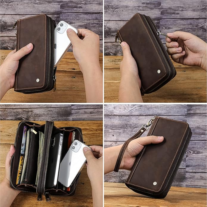 Portofel Contacts din piele naturală pentru bărbați, cu fermoar dublu [5]