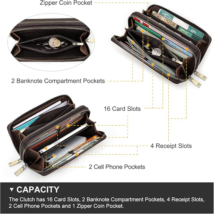 Portofel Contacts din piele naturală pentru bărbați, cu fermoar dublu [3]