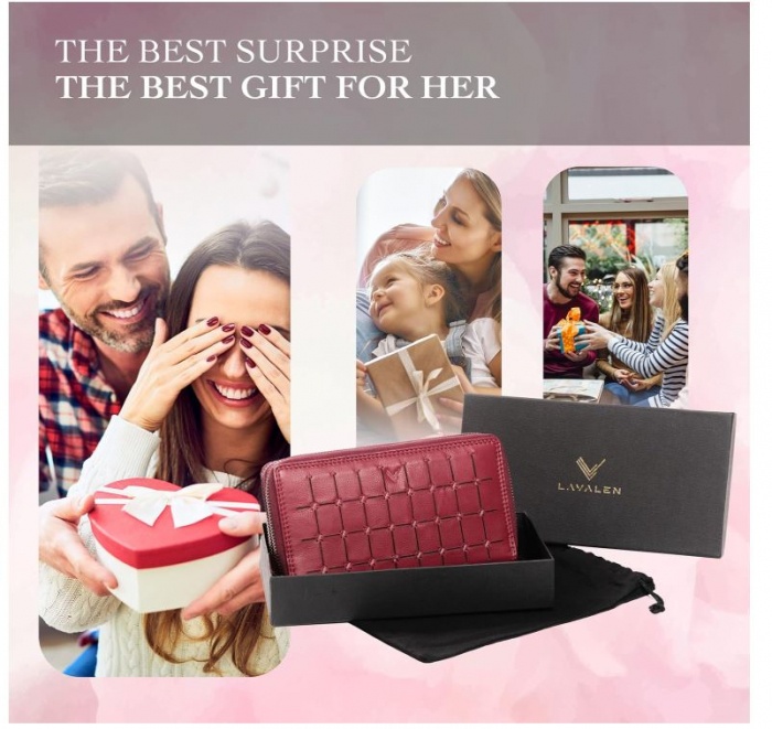 Portofel dama de piele Lavalen, protectie RFID, rosu, 20 x 11 x 4 cm [12]