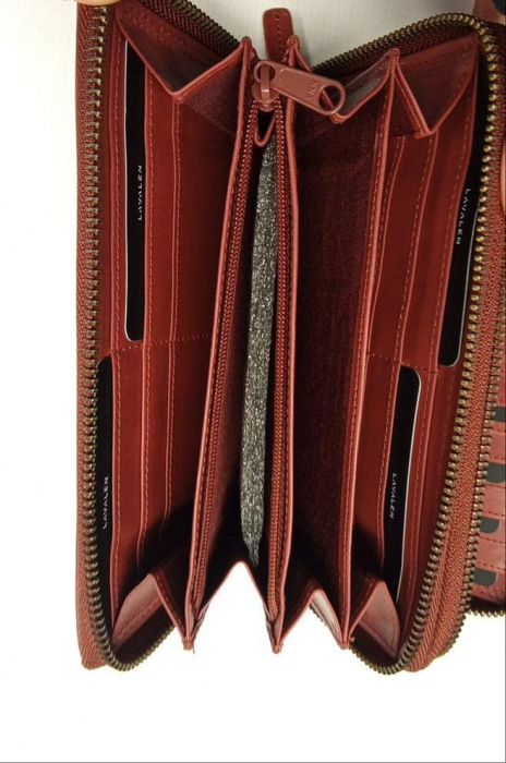 Portofel dama de piele Lavalen, protectie RFID, rosu, 20 x 11 x 4 cm [6]