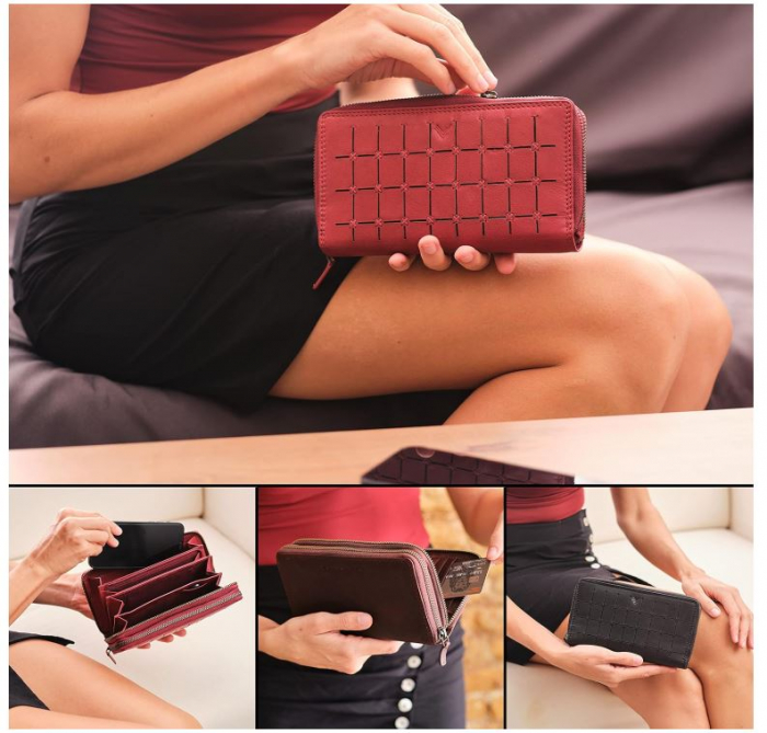 Portofel dama de piele Lavalen, protectie RFID, rosu, 20 x 11 x 4 cm [11]