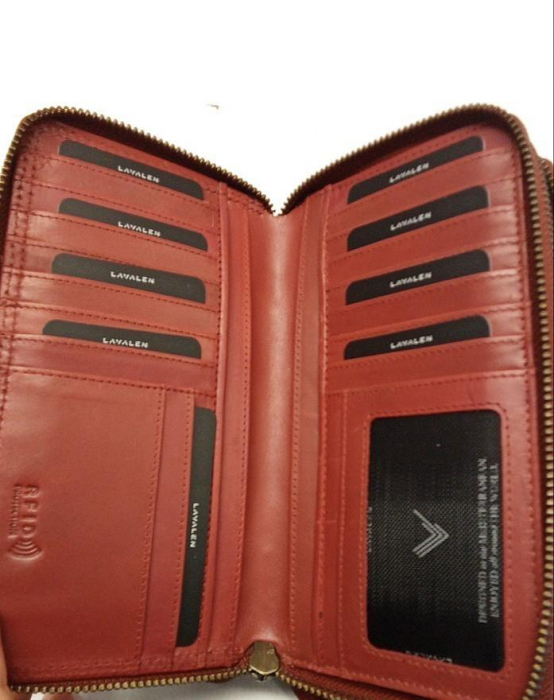 Portofel dama de piele Lavalen, protectie RFID, rosu, 20 x 11 x 4 cm [7]