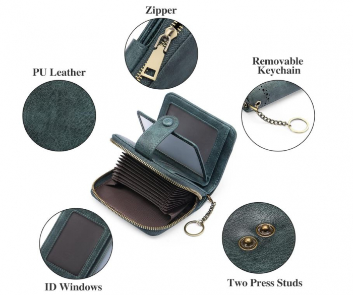 Portofel dama Best Wishes For You, din piele, protectie RFID, albastru [5]