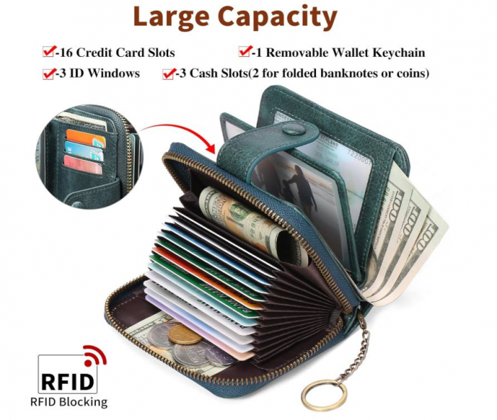 Portofel dama Best Wishes For You, din piele, protectie RFID, albastru [2]