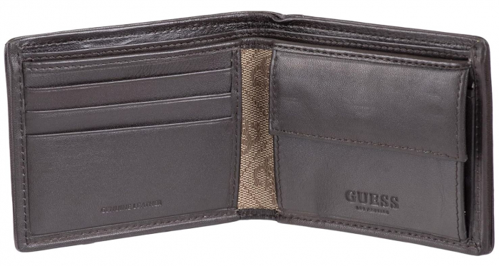 Portofel din piele pentru barbati GUESS, protectie RFID, maro [3]