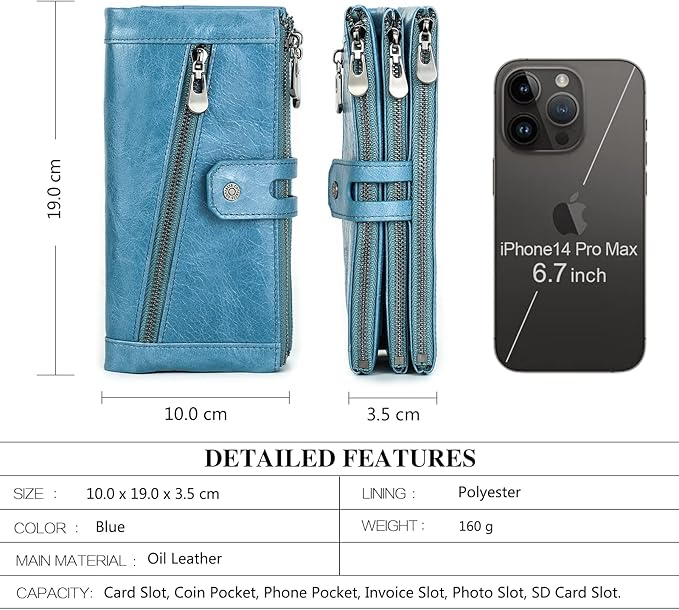 Portofel din piele pentru femei Contacts, cu protectie RFID, albastru [4]