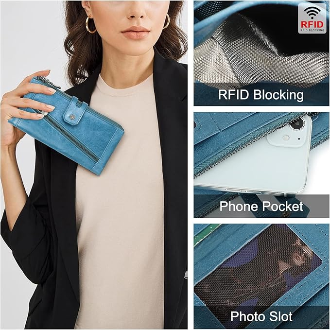 Portofel din piele pentru femei Contacts, cu protectie RFID, albastru [8]