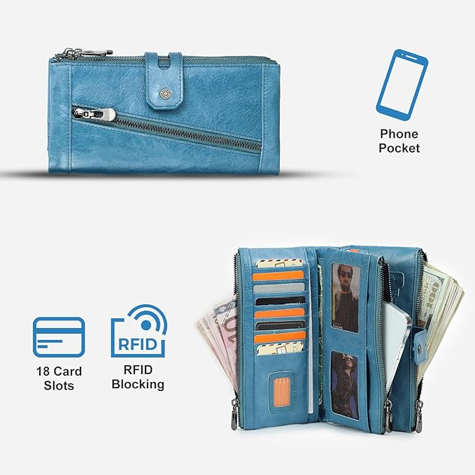 Portofel din piele pentru femei Contacts, cu protectie RFID, albastru [7]