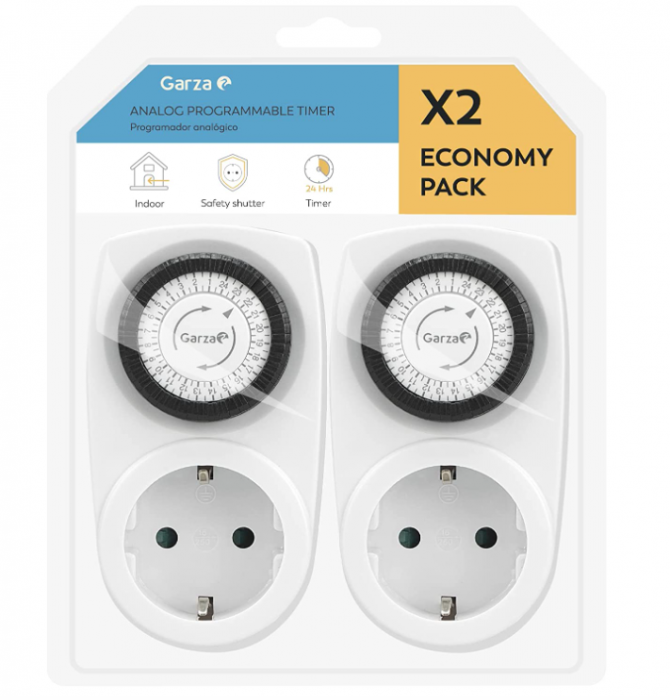 Priza cu Temporizator analogic Garza, Pachet de 2, Alb [2]