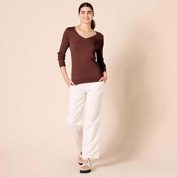 Pulover de dama Amazon Essentials, decolteu in V, maro, XXL [4]
