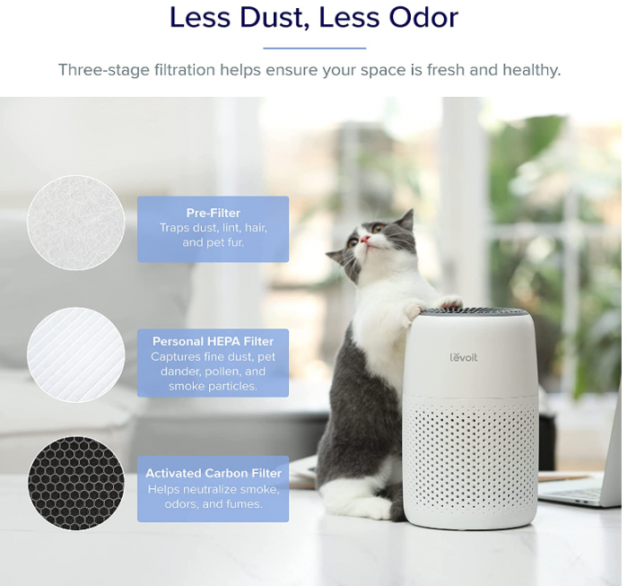 Purificator de aer LEVOIT, Filtru HEPA, cu aromoterapie, 3 viteze, 25 dB, alb [3]