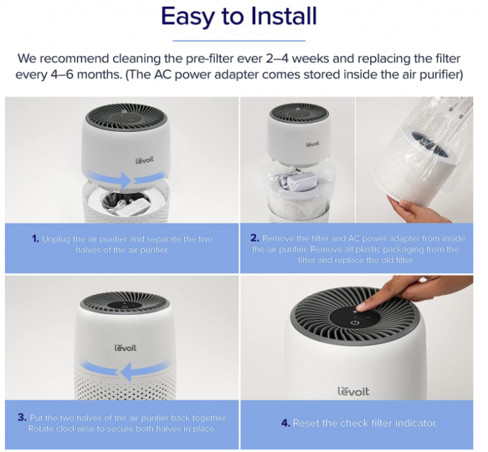 Purificator de aer LEVOIT, Filtru HEPA, cu aromoterapie, 3 viteze, 25 dB, alb [9]